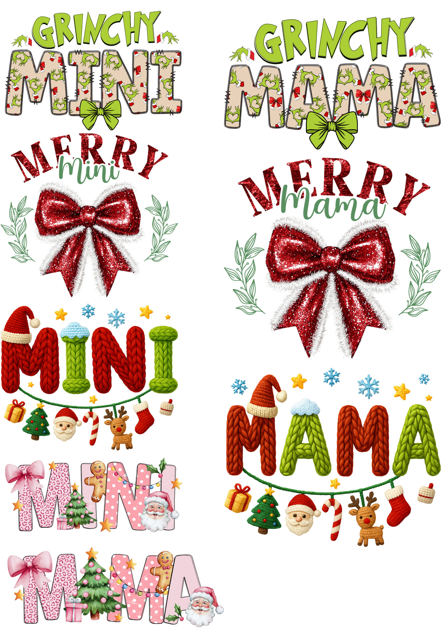 Premade Mama and Mini Designs all 9 /11 inches 8 Transfers