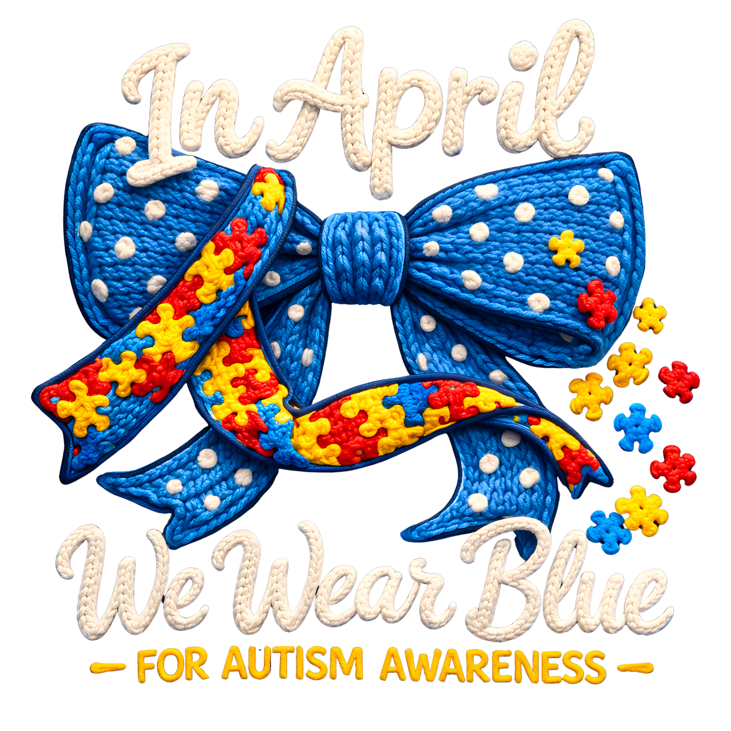 Autism in April we wear Blue white writing