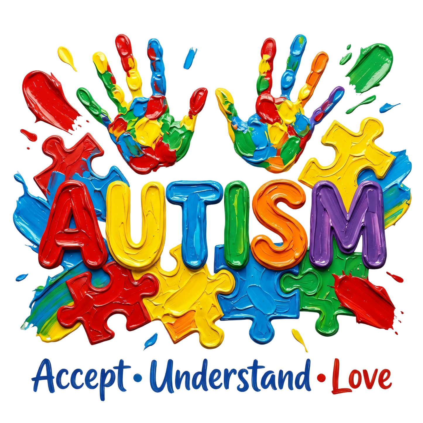 Autism hand paint Accept Understand Love