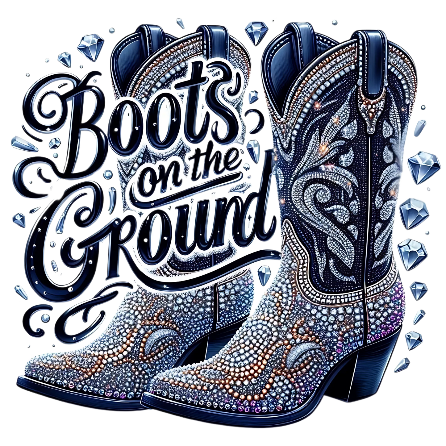 Boots on The Ground Blue Rhinestones
