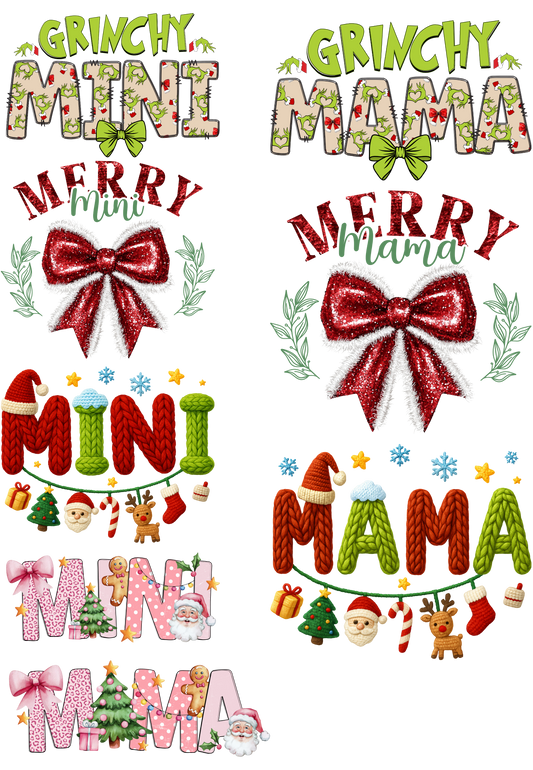 Premade Mama and Mini Designs all 9 /11 inches 8 Transfers