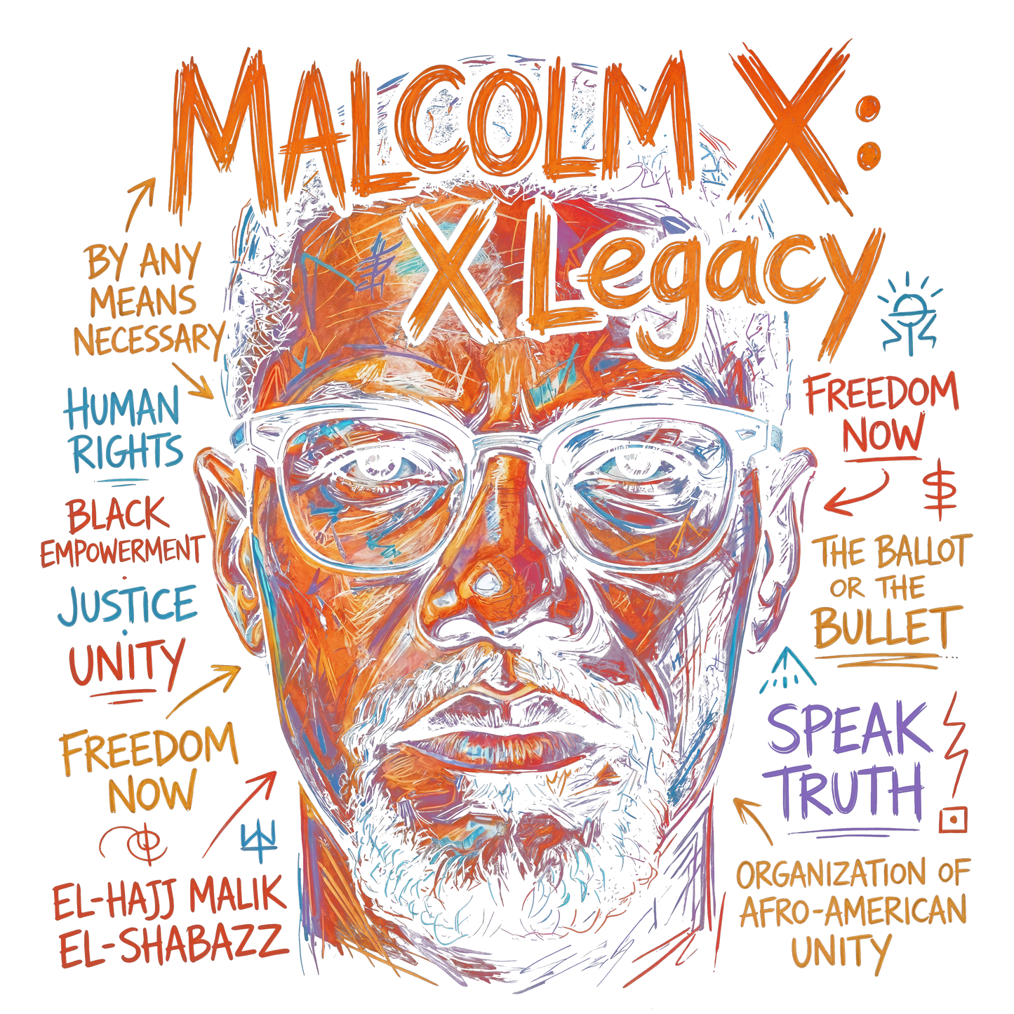 Malcolm X (created for a black shirt ONLY)
