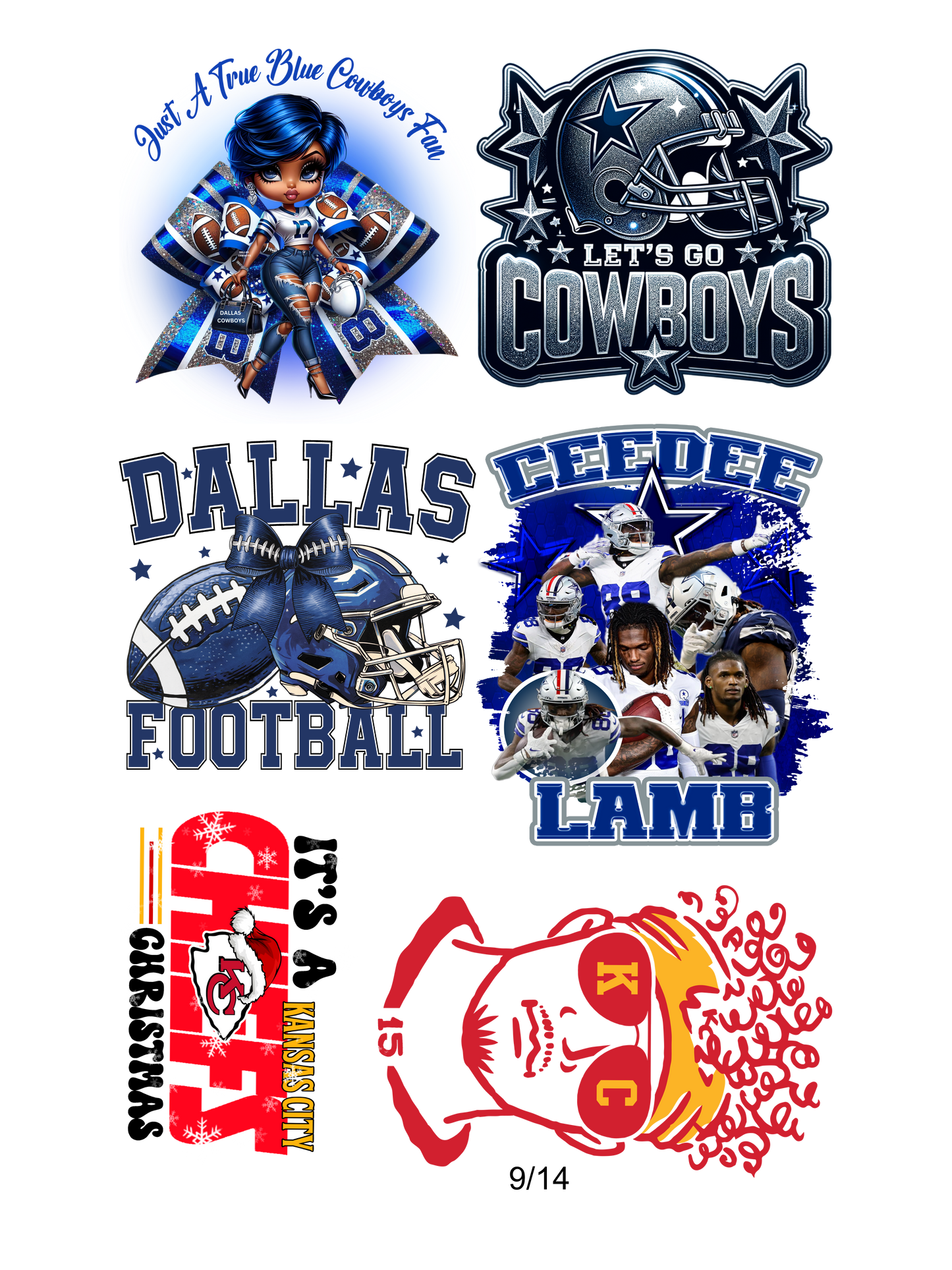 Pre-Made Gang Sheet Dallas Cowboys and Kansas City 23x36