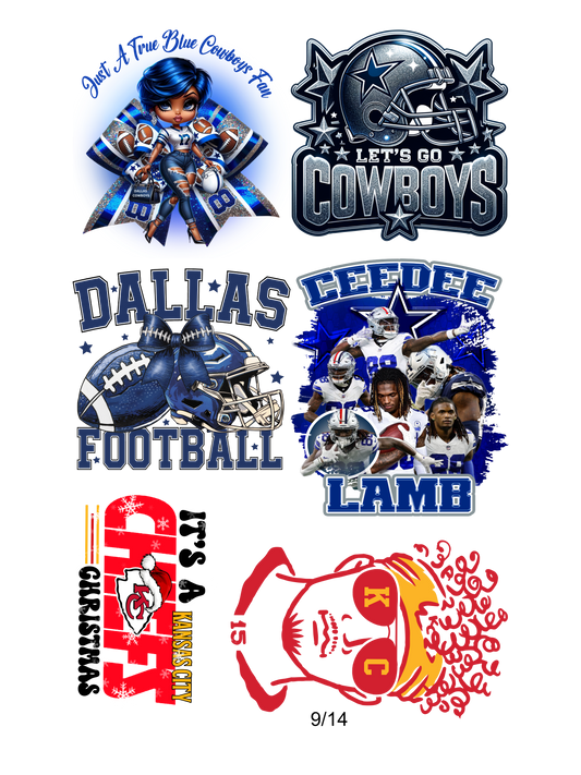 Pre-Made Gang Sheet Dallas Cowboys and Kansas City 23x36