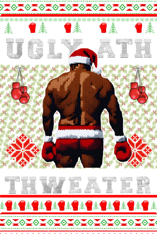 Ugly Sweater white writing DTF Transfer